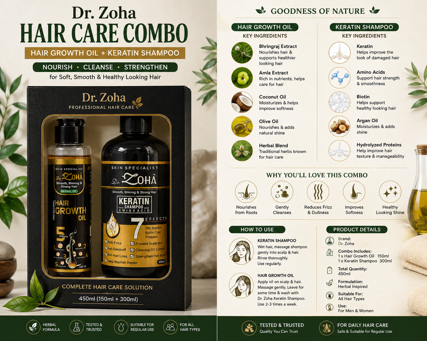 Dr. Zoha Hair Growth Oil & Keratin Shampoo Combo | Herbal Hair Care